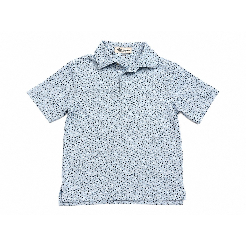 Peter Millar Boys Summer Comfort Blue Sailboat Print Polo The Broadmoor S 7-8